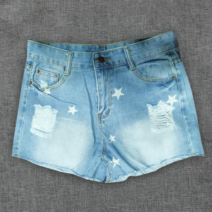 Nuevos pantalones cortos informales de verano para mujer, pantalones cortos de mezclilla negros para mujer, pantalones cortos de cintura alta con volantes blancos y azules, pantalones vaqueros cortos elásticos para mujer - Product Image 5