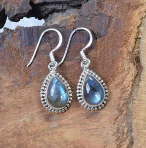 Boucles d'oreilles pendantes en labradorite, argent sterling 925 plaqué or, bijoux artisanaux en pierres précieuses, élégantes et mignonnes pour femme, cadeau d'anniversaire - Product Image 1