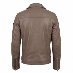 Veste en cuir véritable pour homme, manteau tendance, asymétrique, style motard, patch en cuir de vachette, couleur taupe fumé - Product Image 2