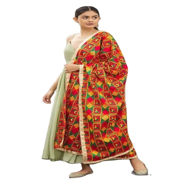 Colorato Phulkari Dupatta ricamato disegno floreale indiano fatto a mano Multi colore ricamo etnico beach wear phulkari dupattas