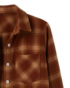 Women Oversized Plaid Button Up Shirt <b>Brown</b> <b>Long</b> <b>Sleeve</b> Casual Flannel Checkered Tunic <b>Top</b> For Autumn Winter WholesaleStyles New - Product Image 6