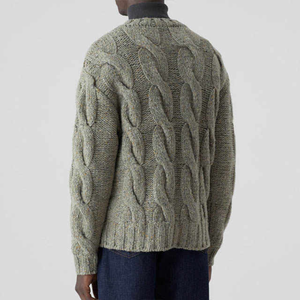 Logo personnalisé imprimé hommes torsadé automne hiver pull respirant coton col rond tricoté hiver tricots - Product Image 3