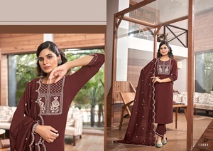 Nouveau concepteur lourd fantaisie rayonne Duppata avec séquence coton broderie travail sans bordure Pent indien pakistanais Collection de vêtements - Product Image 4