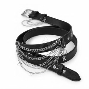 Cinturón elegante de cadena y cuero en capas con múltiples correas, accesorio decorativo para la cintura con hebilla, diseño de moda para mujeres y ropa urbana. - Product Image 2