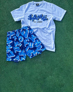 2024 conjuntos de verano para hombre con logotipo personalizado, chándales, trajes de 2 piezas, manga corta, cuello redondo, camiseta estampada personalizada, pantalones cortos, conjunto de pantalones cortos para hombre - Product Image 3