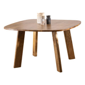 Mesa de Comedor de Diseño Simple y Único, Forma Cuadrada, Madera de Mango Maciza, Patas Plegables, Acabado Natural, para Hogar, Hotel, Restaurante, Cafetería - Product Image 3