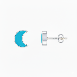 Premium High Finish 925 Sterling Silver Seawater Pearl Turquoise <b>Moon</b> Shape Stud <b>Earrings</b> Bezel Setting 7MM Trendy Wedding Party - Product Image 1
