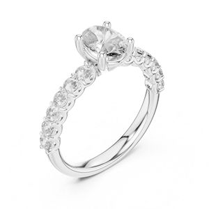 แหวนเพชรทรงรีและทรงกลมสีขาวทอง 14K สำหรับผู้หญิง |   ชุดทำงาน |   เพชรที่เพาะเลี้ยงใหม่ - Product Image 2