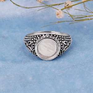 Bague de style antique en argent sterling 925 de qualité supérieure, faite à la main, avec un sertissage semi-monté de 12 mm, pour cabochon, plaquée or, bijoux - Product Image 1