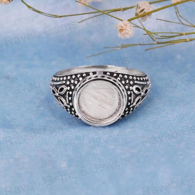 Best Quality Handmade 925 Sterling Silver 12mm Bezel Semi Mount Blank Setting Antique Style Ring Cabochon 14k Gold Plated