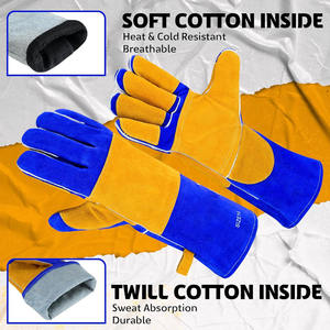 Guantes de soldadura de cuero dividido de piel de vaca de calidad superior dedo completo Palma resistente ignífugo guantes de barbacoa de lucha contra incendios - Product Image 3