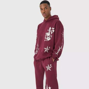 Survêtements impression bouffante 3D personnalisé Ensemble survêtement deux pièces en polaire Ensemble surdimensionné de jogging en coton Ensemble pantalon de survêtement et sweat à capuche évasés pour hommes - Product Image 6