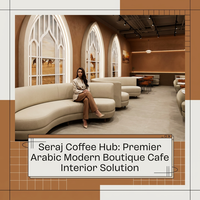 Mostrador de Bar Estilo Árabe para Cafetería con Acabado Caramelo Acanalado y Estante con Cápsulas LED, Juego Completo de Muebles para Cafetería