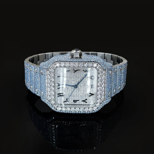 Natural Blue Lab Grown Diamond Men <b>Watch</b> Sterling Silver Handmade <b>Watch</b> Square Shape Case Party Luxury <b>Watch</b> Custom Color - Product Image 1