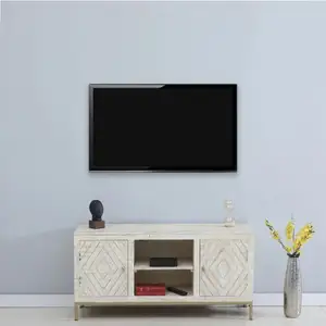 Living Room Furniture Solid Wood TV Unit in Sandblasted White Finish for Home Furniture Stylish and Durable