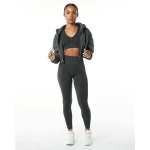 Sudadera con capucha recortada con cremallera completa para mujer, algodón, poliéster, diseño clásico, hombros caídos, ropa de invierno personalizable, Top para mujer - Product Image 2