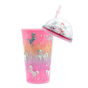 Vaso Térmico Unicornio con Tapa de Cúpula y Popote, 350ml, Plástico PC de Doble Capa, para Niños, Diseño Clásico de Dibujos Animados, Aislamiento Térmico - Product Image 2