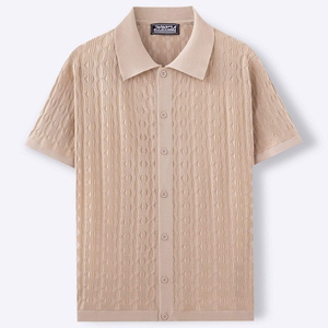 Chemise homme boutonnée en flanelle 100 % polyester, col montant, respirante, écologique, unie, style décontracté estival - Product Image 3