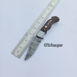 Outdoor New Camping <b>Back</b> Lock Folding Knife Damascus Steel Blade Industrial Grade Portable Multifunctional Pocket Wooden Handle - Product Image 2