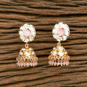 Compre en línea Pendientes Kundan Jhumki con chapado en oro rosa Exportador de joyería hecha a mano en India - Product Image 1
