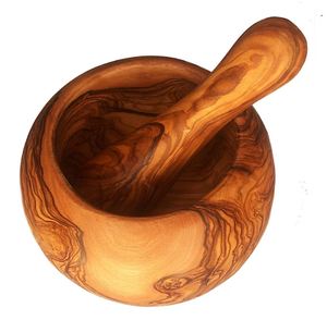 Home Restaurant Kitchen Accessories Round Wooden Mortar Pestle with <b>Metal</b> <b>Grinder</b> Masher for Herb Spice Grinding Medicines Etc. - Product Image 2