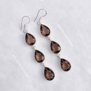 Pendientes Colgantes de Cuarzo Ahumado con Múltiples Piedras, Chapados en Plata 925, Joyería de Lujo Hecha a Mano para Fiestas y Eventos - Product Image 4
