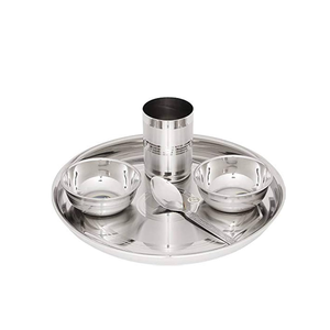 Assiette à dîner en acier sûr Assiettes en acier inoxydable Lave-vaisselle réutilisable Assiette à dîner en acier inoxydable avec cuillère - Product Image 5