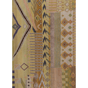 Alfombra Manchaha de Lana y Seda de Bambú con Patrón Geométrico Rojo y Naranja, Anudada a Mano para Uso Doméstico - Alfombras Jaipur US-Les-6008 - Product Image 3