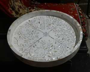 Bandeja para servir con incrustaciones de madreperla de regalo de nuevo estilo, regalo de Ramadán, bandeja con incrustaciones de madreperla de forma redonda, platos decorativos para servir - Product Image 2