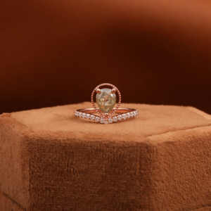 Bague en diamant Wishbone coupe sel et poivre poire/Bague demi-éternité en diamant sans conflit en or rose 14 carats avec nouveau style tendance - Product Image 5