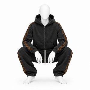 Conjunto Deportivo Unisex con Estampado de Leopardo Negro, Sudadera con Capucha y Cremallera, Pantalones Jogger, Dos Piezas, Ropa Deportiva Informal - Product Image 5