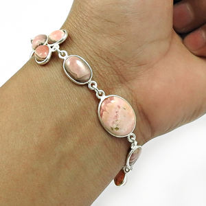 925 Solide Meilleure Qualité Cadeau De Mariage Bracelet Naturel Bijoux 925 Sterling Silver Rhodochrosite Gemstone Bracelets En Gros OEM - Product Image 2