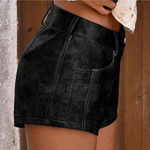 Shorts Casuales de Cuero Vacuno Genuino para Mujer, Transpirables, Ecológicos, con Cintura Elástica, Elegantes, Duraderos, al por Mayor, Personalizables - Product Image 4