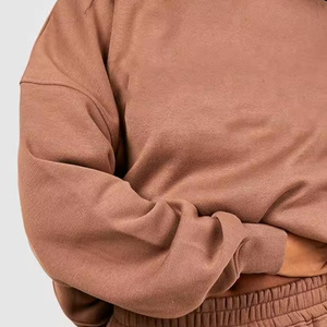 Winter Heavyweight Thermal Blank Plain Crew Neck Sweatshirt Cotton Fleece Crewneck Women's Sweatshirt With Logo - Product Image 5