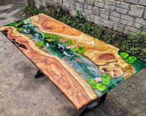 PRODUCTOS ARTESANAL MESA REDONDA DE RESINA EPOXI PARA COMEDOR Muebles Mesa de Río de madera y resina para oficina en casa - Product Image 2