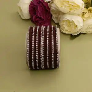 Produsen India etnik Matte finishing gelang logam kristal CZ berlian imitasi teroksidasi gelang pengantin Set untuk wanita