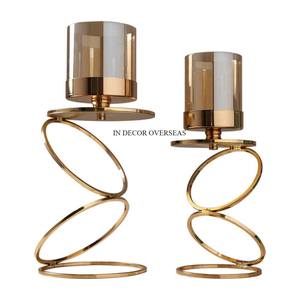 Most Fancy Unique Designer Heavy Duty Metal Gold Plated And Clear Glass Made Set Of 2 <b>Candle</b> <b>Stick</b> <b>Holder</b> Supplies From India - Product Image 1
