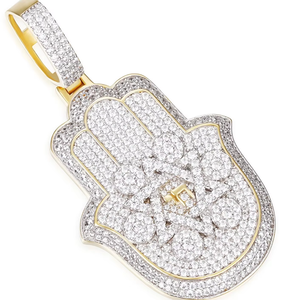 Colgante de Mano de Hamsa con Piedras de Moissanita con Claridad VVS, Chapado en Oro de 14K y Rodio, Estilo Religioso para Regalos - Product Image 1