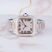 Montre automatique de luxe pour homme entièrement sertie de diamants, style hip-hop, avec boîtier carré et cadran en verre serti de diamants moissanite