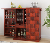 Meuble de bar moderne en bois d'acacia massif, durable, pliable et extensible, avec étagères réglables pour le rangement du vin