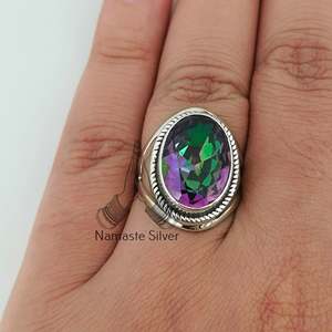 Mystic Topaz Oval Handmade Statement Women's <b>Ring</b> <b>Dainty</b> Sterling Silver Gemstone Jewelry for Birthday Anniversary Christmas - Product Image 4