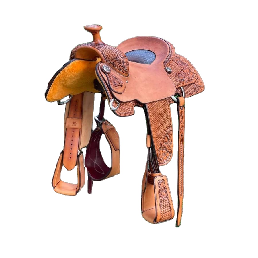 Selle de cheval en cuir de qualité supérieure à siège profond Pleasure Trail Western Barrel Racing avec têtière, plastron, rênes et sangle arrière assortis. - Canada
