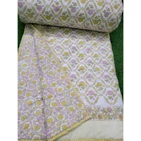 Couvre-lits en coton indiens Kantha faits à la main, motif imprimé au bloc, taille simple, patchwork brodé, doux et lavable, couverture de couette