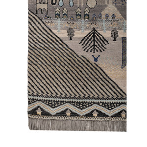 Tapis géométrique noué à la main en laine et soie de bambou Manchaha, rectangulaire, épaisseur 10 mm, pour salon, couloir - Les-2863 Gris & Noir - Product Image 4