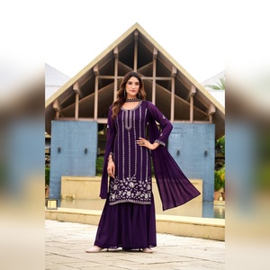 Ensemble haut et bas en georgette élégante avec broderie lourde et dupatta en georgette assorti pour la saison des fêtes, vente en gros - Product Image 3