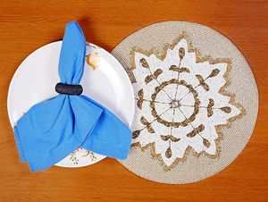 Latest Design Solid Color <b>Beaded</b> Table <b>Placemat</b> White Silver & Unigold Wedding Birthday Parties Banquets Decoration Mat & Pads - Product Image 2