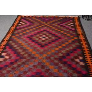 Turkish Kilim Rug 3.8 X 12.2ft <b>Red</b> Orange Flat Weave Jute <b>Latex</b> Backing Large Area Patchwork Pattern for Teenagers for Hallway - Product Image 3