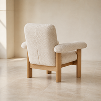 Fauteuil en bouclette crème personnalisé en chêne, fauteuil moderne pour salon, hôtel, villa, appartement