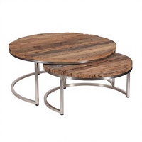 Ensemble de 2 tables basses industrielles en fer |   Meubles de salon |   Design vintage moderne |   Finition mate |   Bois noir/bois naturel |   Akku Art