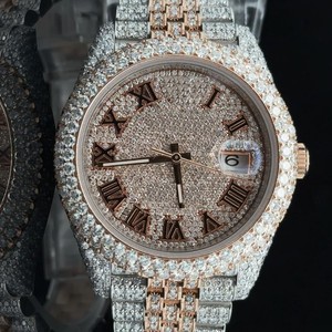 VVS LAB lujo automático para reloj 42MM tono blanco completo diamante reloj banda de acero inoxidable ETA cuarzo blanco completo estilo hielo - Product Image 1